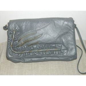 Roselli Hangbag Gray‎ Leather Snakeskin Ruffle Vintage  Oversized Purse